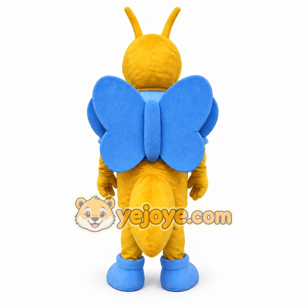 Yellow Butterfly Mascot Costume with Custom Logo