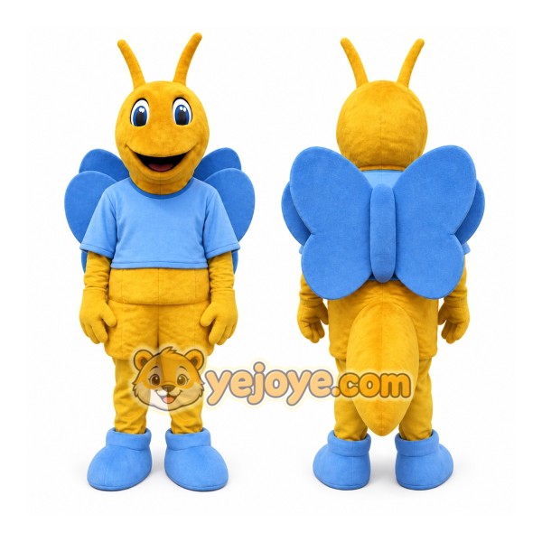 Yellow Butterfly Mascot Costume with Custom Logo