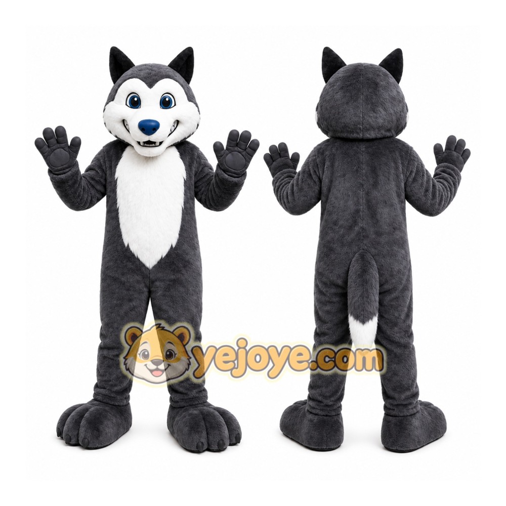 Gray Wolf Mascot Costume with Custom Logo Gray Wolf Mascot Costume with Custom Logo