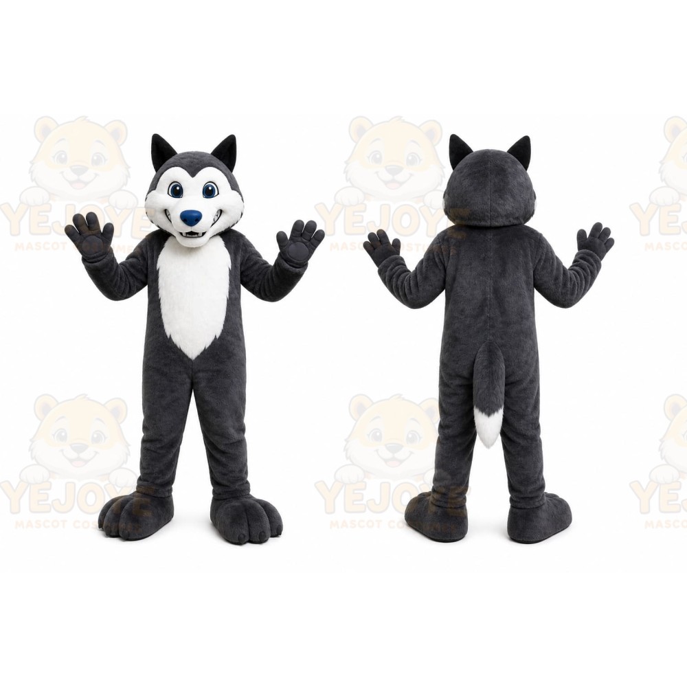 Gray Wolf Mascot Costume with Custom Logo