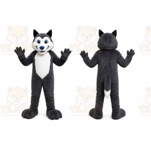 Gray Wolf Mascot Costume with Custom Logo
