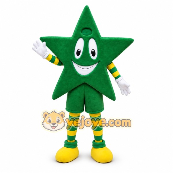 Green Star Mascot Costume with Custom Logo
