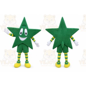 Green Star Mascot Costume with Custom Logo