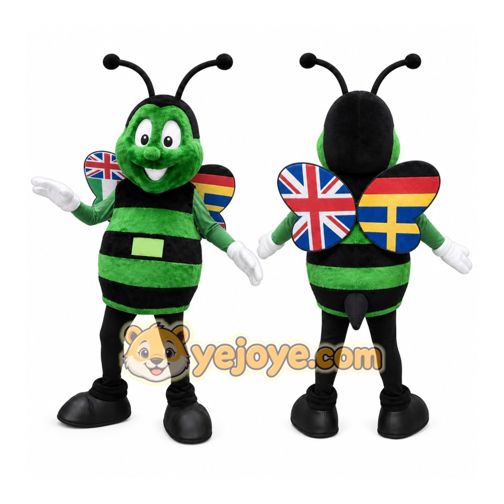 Green Bee Mascot Costume with Custom Logo