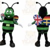 Green Bee Mascot Costume with Custom Logo