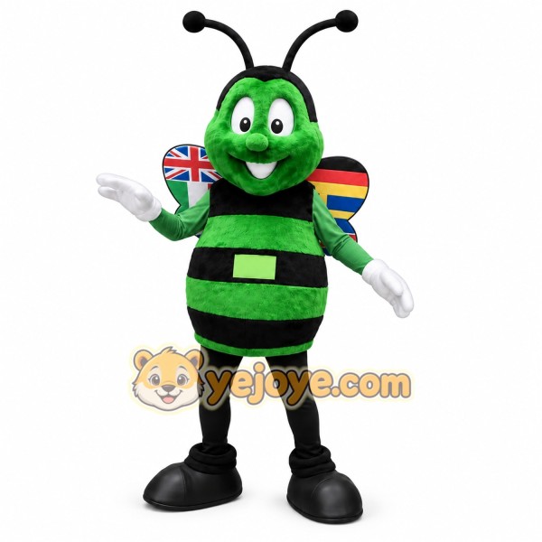 Green Bee Mascot Costume with Custom Logo Green Bee Mascot Costume with Custom Logo