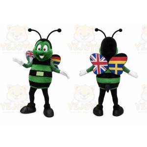 Green Bee Mascot Costume with Custom Logo