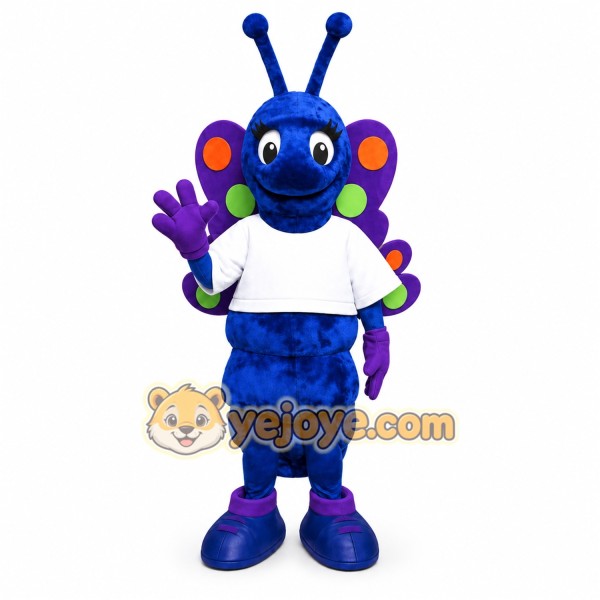 Blue Butterfly Mascot Costume with Custom Logo