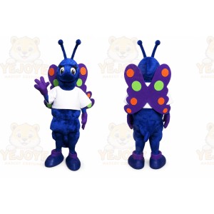 Blue Butterfly Mascot Costume with Custom Logo