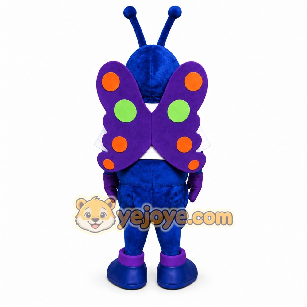 Blue Butterfly Mascot Costume with Custom Logo