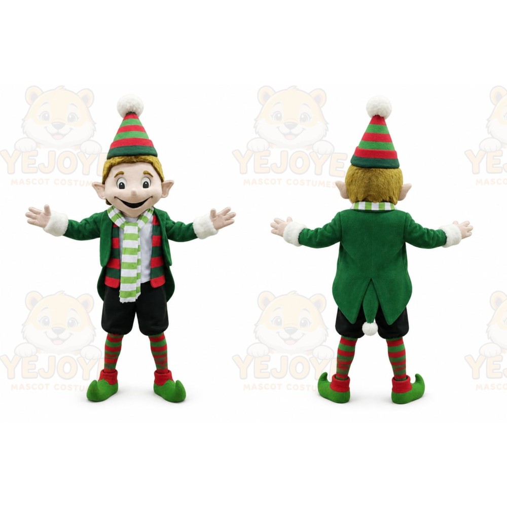 Green Elf Mascot Costume with Custom Logo