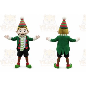 Green Elf Mascot Costume with Custom Logo