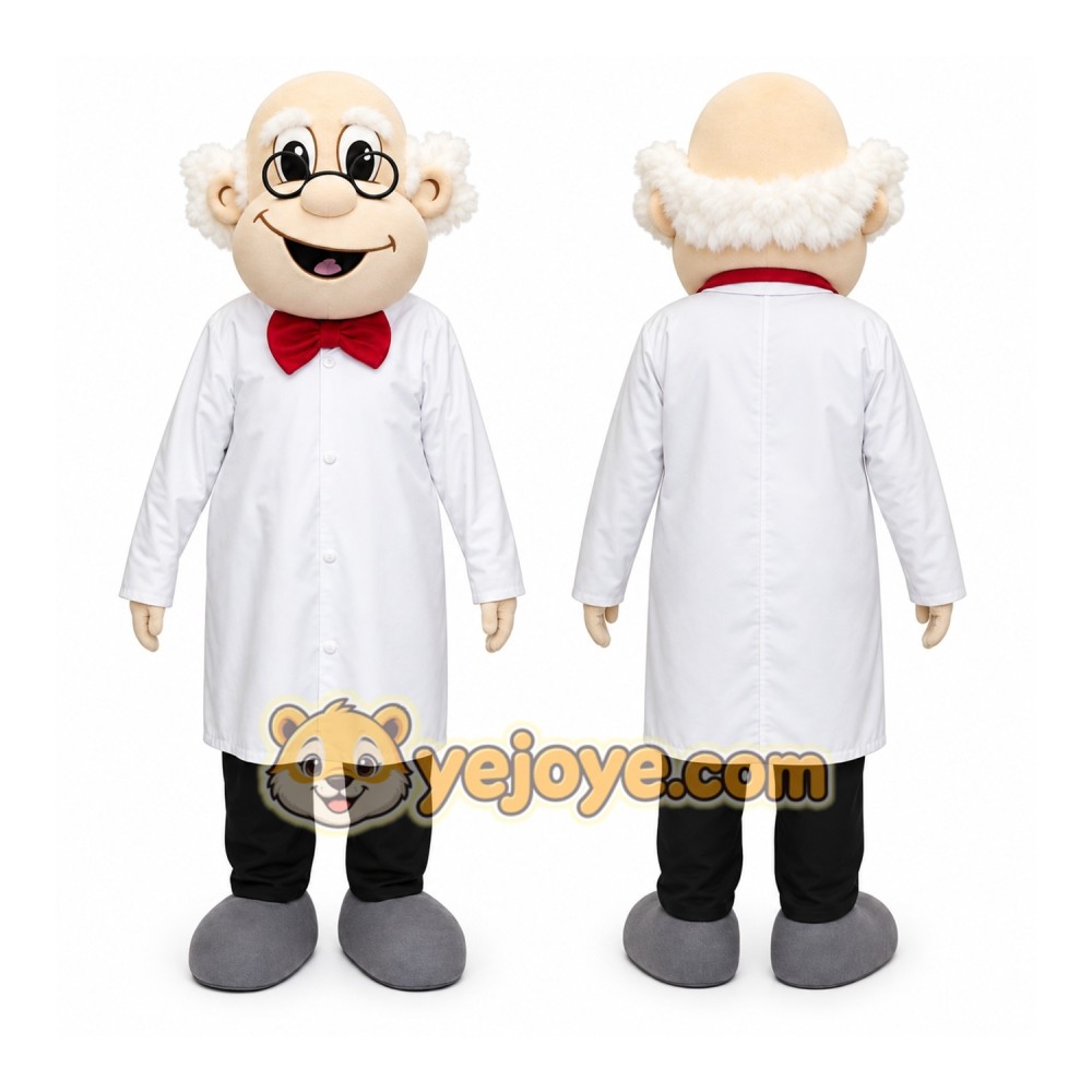 White Scientist Mascot Costume with Custom Logo White Scientist Mascot Costume with Custom Logo