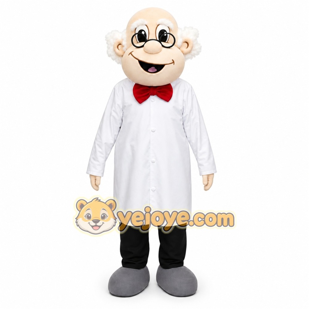 White Scientist Mascot Costume with Custom Logo White Scientist Mascot Costume with Custom Logo