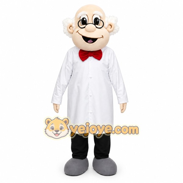 White Scientist Mascot Costume with Custom Logo