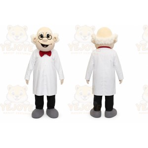 White Scientist Mascot Costume with Custom Logo