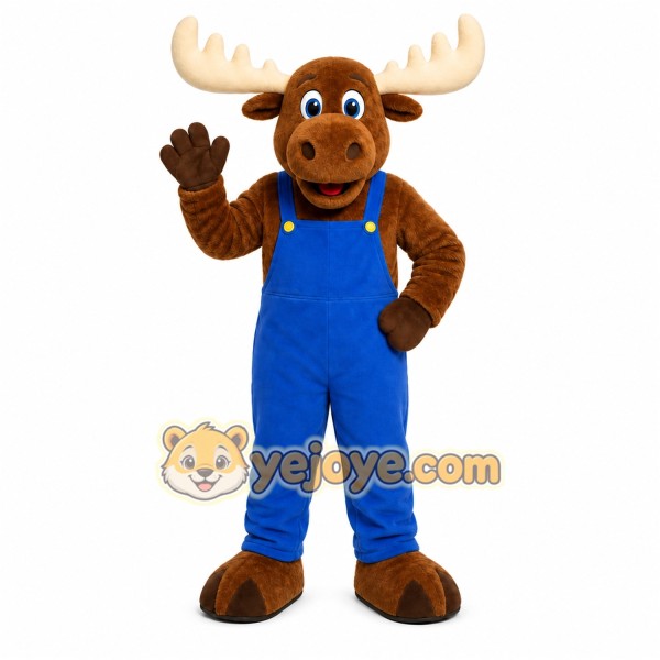 Brown Moose Mascot Costume with Custom Logo