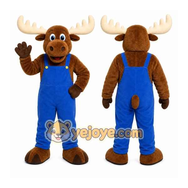 Brown Moose Mascot Costume with Custom Logo