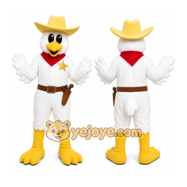 White Chicken Mascot Costume with Custom Logo
