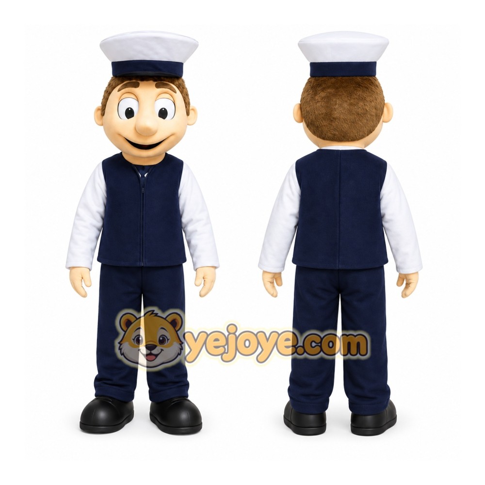 Blue Sailor Mascot Costume with Custom Logo