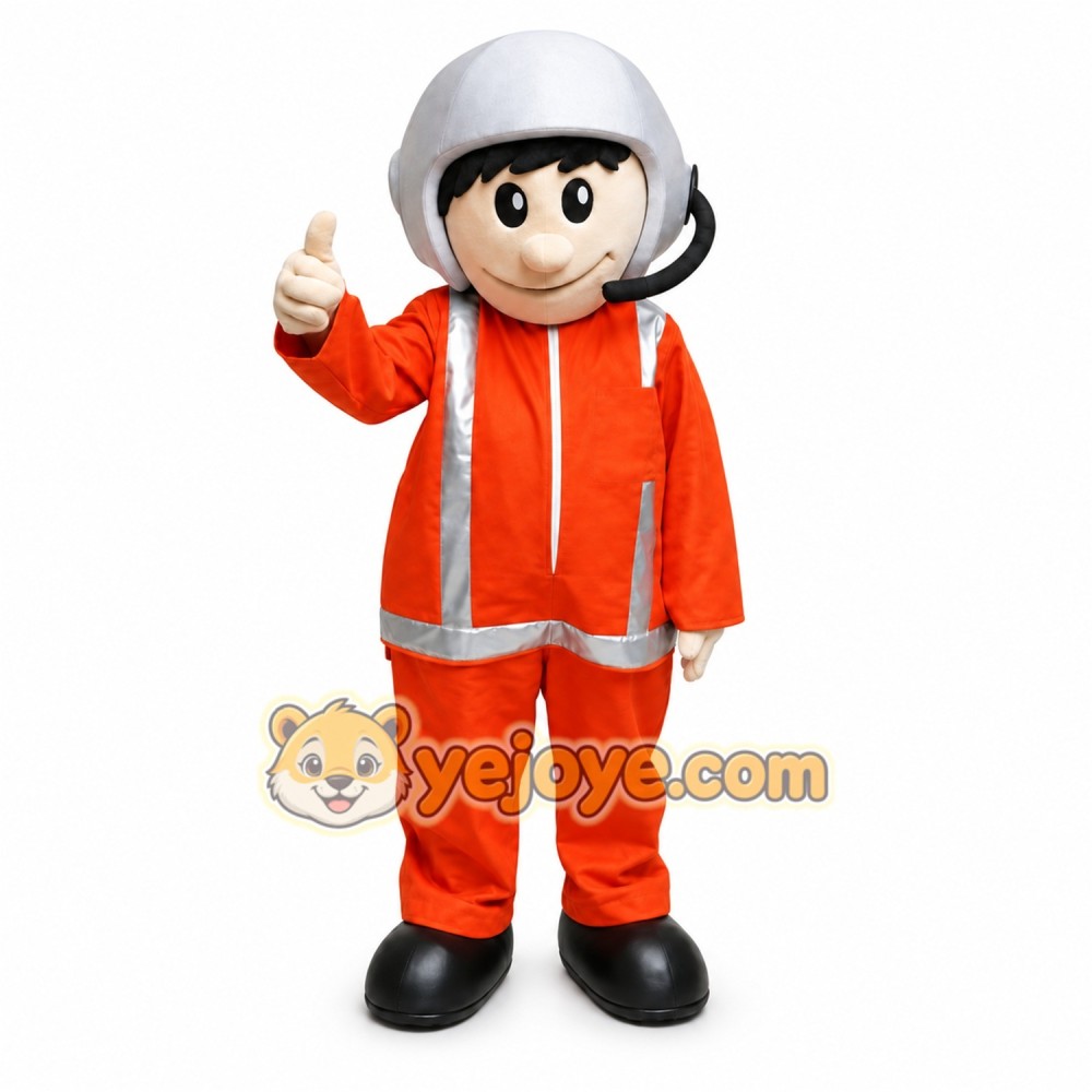 Orange Astronaut Mascot Costume with Custom Logo