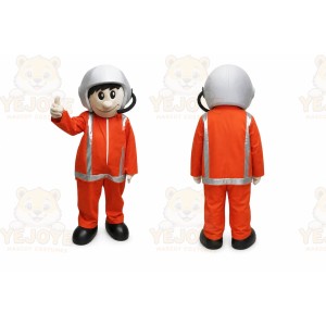 Orange Astronaut Mascot Costume with Custom Logo