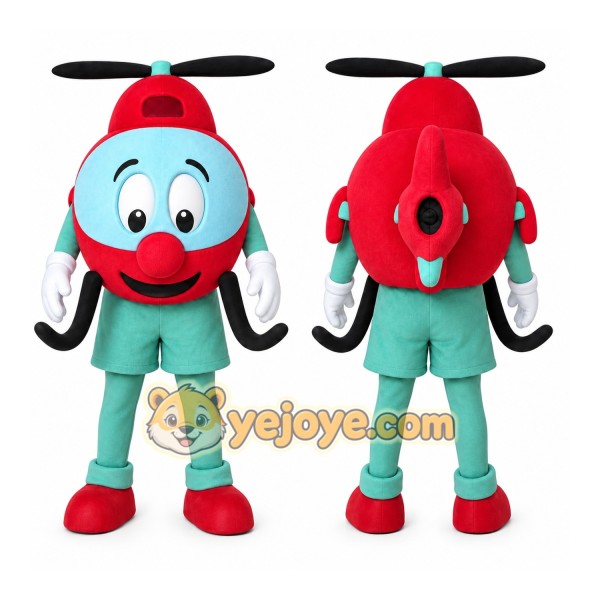 Red Helicopter Mascot Costume with Custom Logo