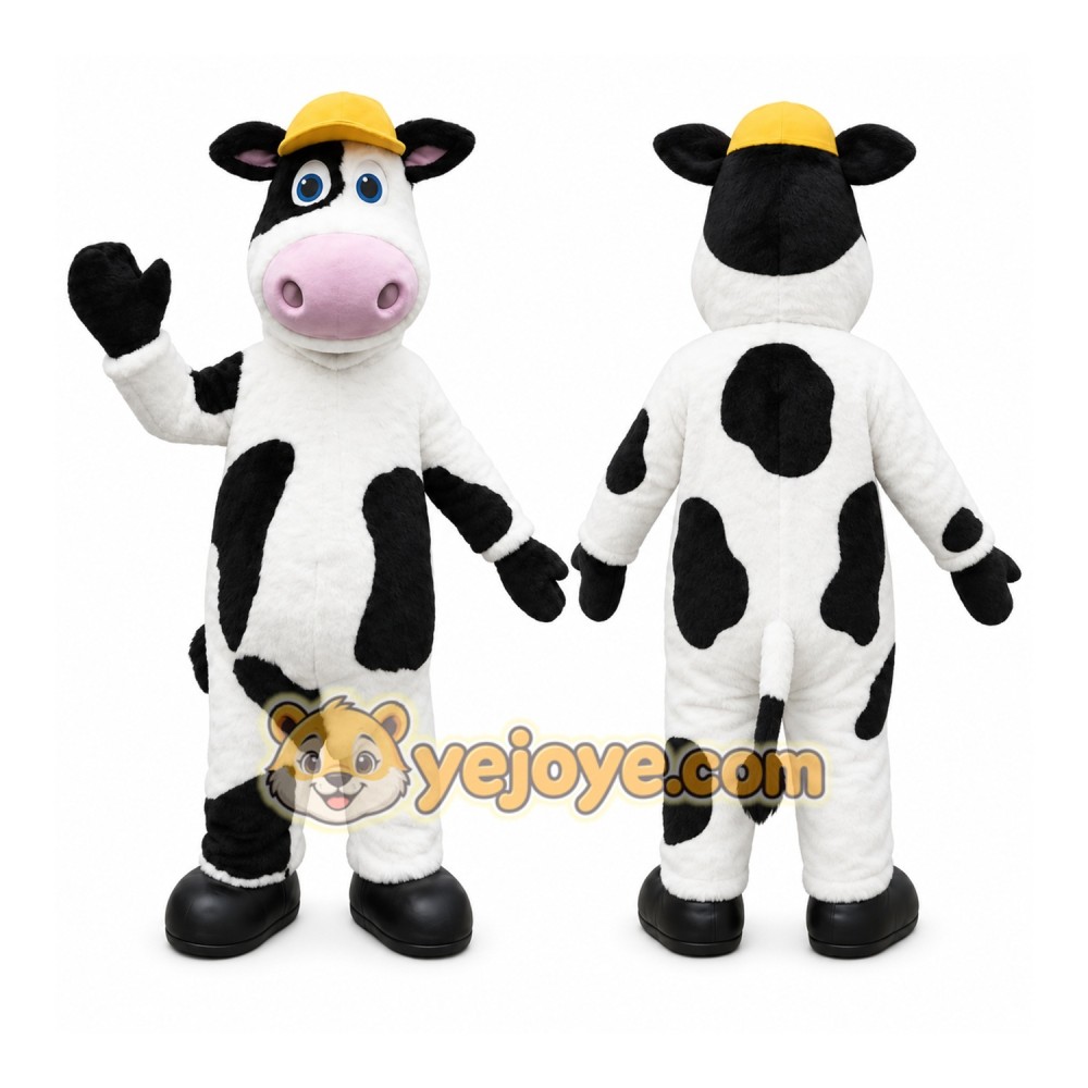 White Cow Mascot Costume with Custom Logo