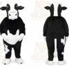Black Cow Mascot Costume with Custom Logo