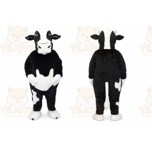 Black Cow Mascot Costume with Custom Logo