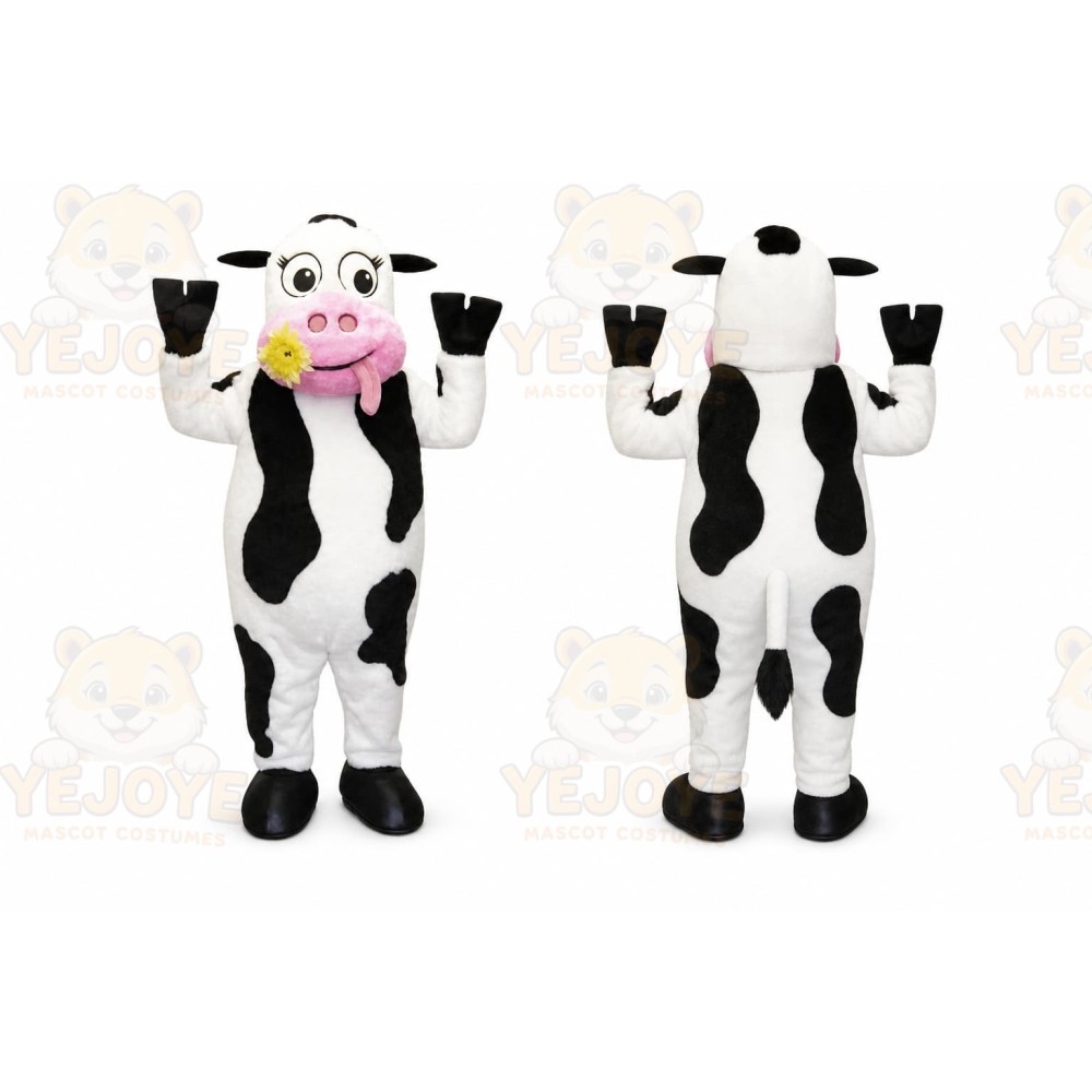 White Cow Mascot Costume with Custom Logo
