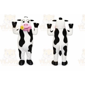 White Cow Mascot Costume with Custom Logo