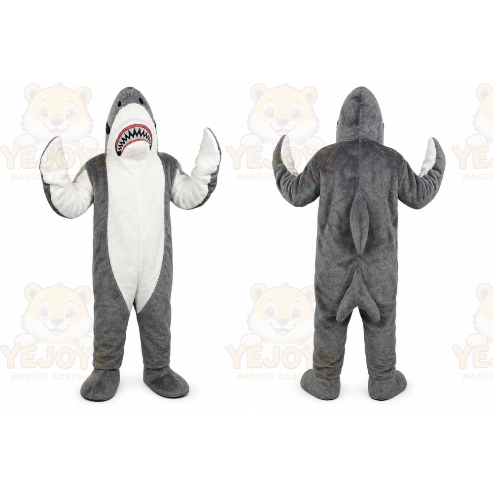 Gray Shark Mascot Costume with Custom Logo