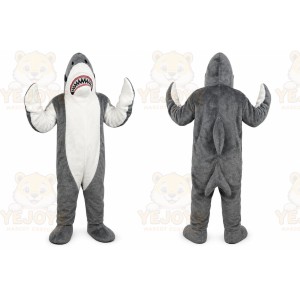 Gray Shark Mascot Costume with Custom Logo