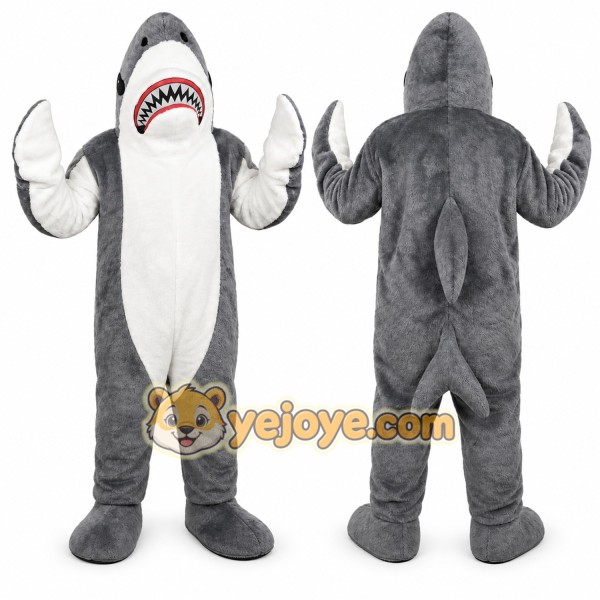 Gray Shark Mascot Costume with Custom Logo