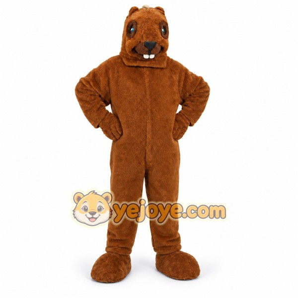 Brown Beaver Mascot Costume with Custom Logo