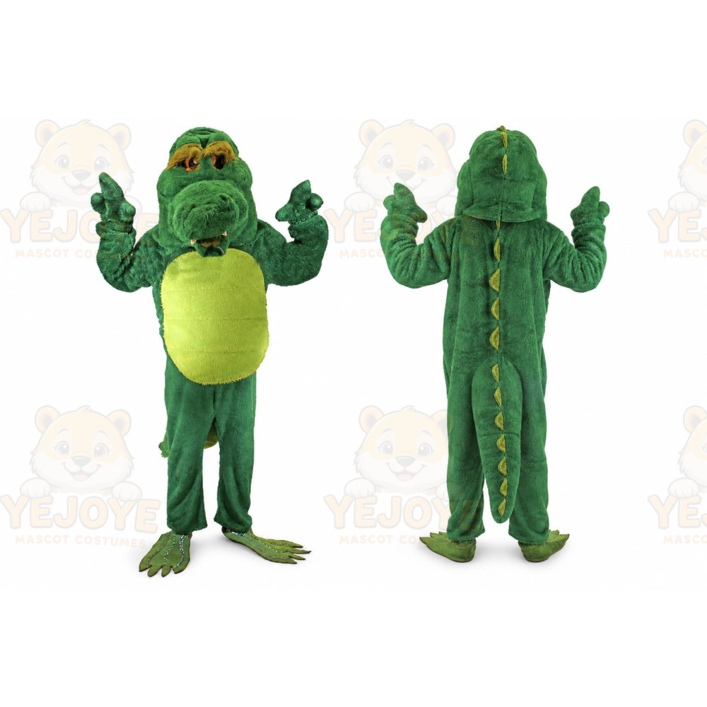 Green Alligator Mascot Costume with Custom Logo