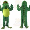 Green Alligator Mascot Costume with Custom Logo