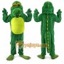 Green Alligator Mascot Costume with Custom Logo