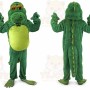 Green Alligator Mascot Costume with Custom Logo