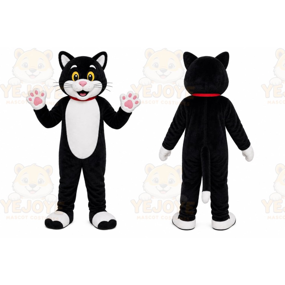 Black Cat Mascot Costume with Custom Logo