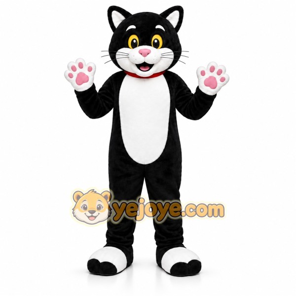 Black Cat Mascot Costume with Custom Logo
