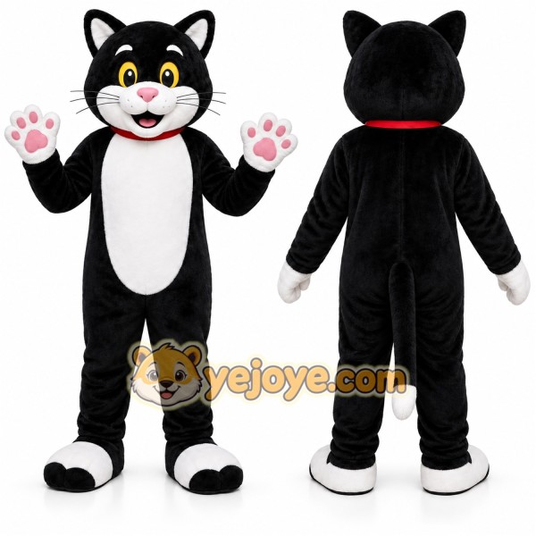 Black Cat Mascot Costume with Custom Logo