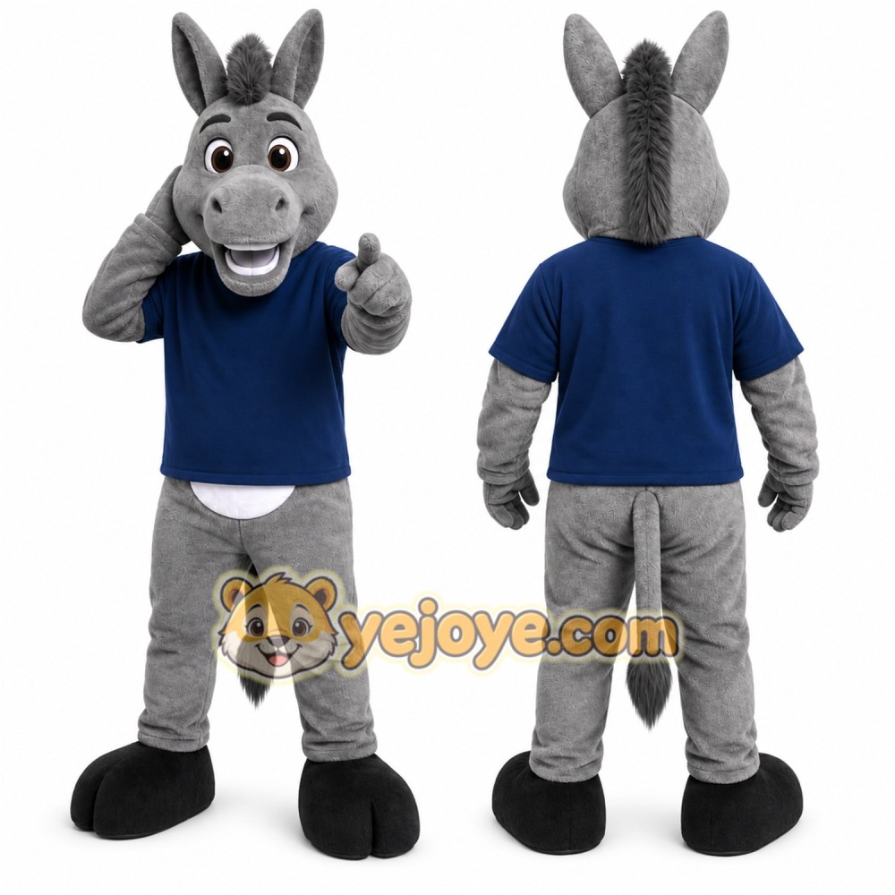 Gray Donkey Mascot Costume with Custom Logo Gray Donkey Mascot Costume with Custom Logo
