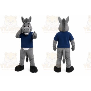 Gray Donkey Mascot Costume with Custom Logo