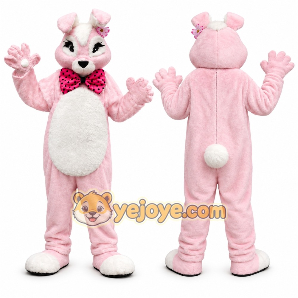 Pink Rabbit Mascot Costume with Custom Logo Pink Rabbit Mascot Costume with Custom Logo