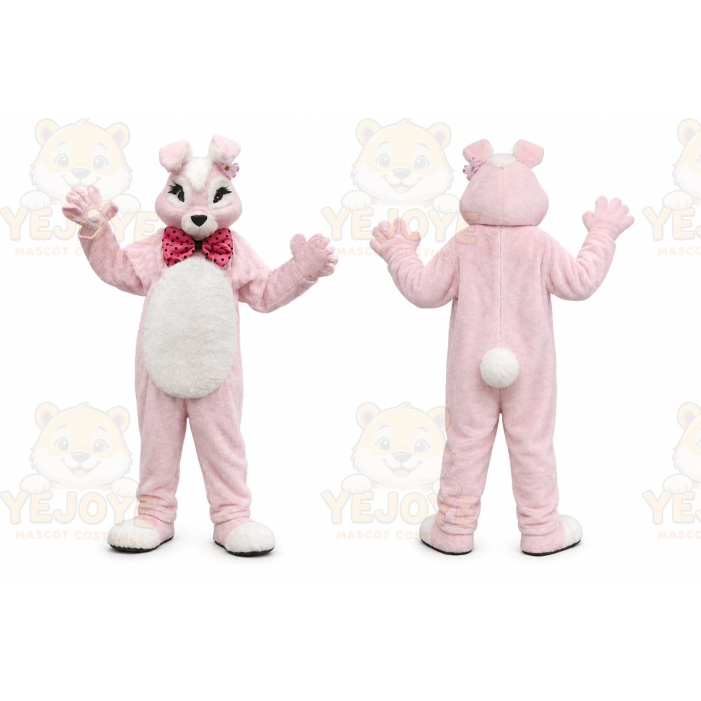 Pink Rabbit Mascot Costume with Custom Logo