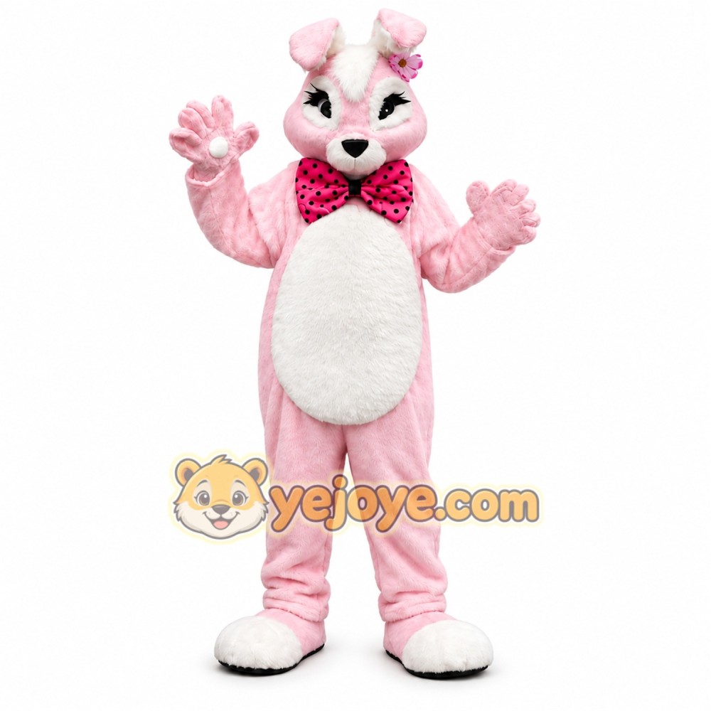 Pink Rabbit Mascot Costume with Custom Logo Pink Rabbit Mascot Costume with Custom Logo