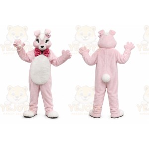 Pink Rabbit Mascot Costume with Custom Logo