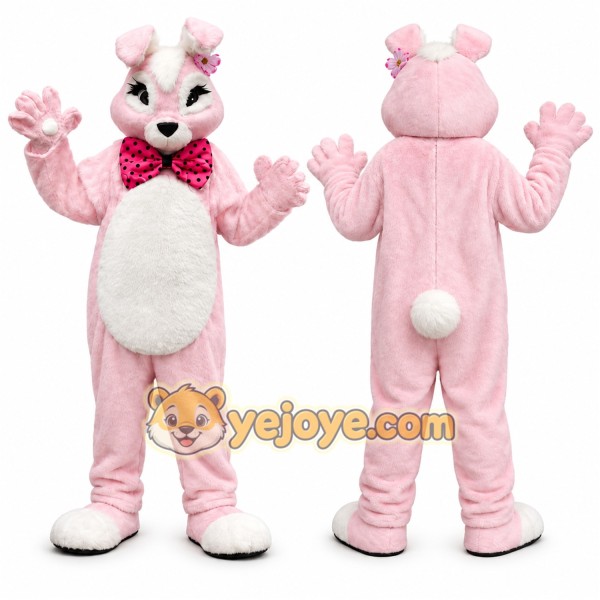 Pink Rabbit Mascot Costume with Custom Logo